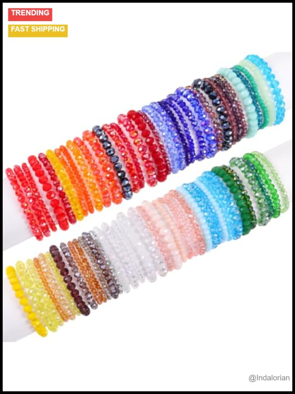 70pc Faceted Crystal Glass Stretch Bracelet Set Stackable Beaded